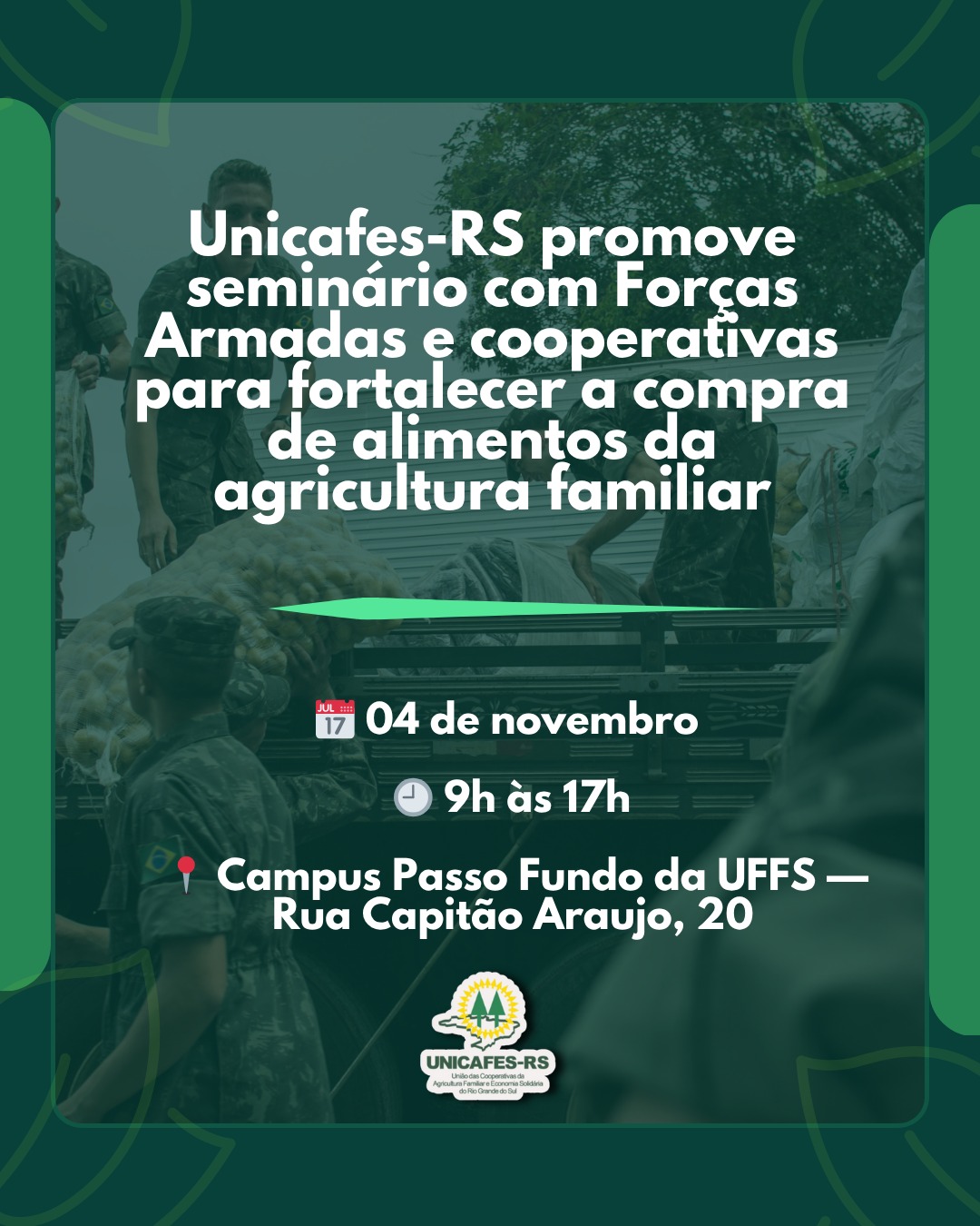 Ir para  <p><big>A Uni&atilde;o Nacional das Cooperativas da Agricultura Familiar e Economia Solid&aacute;ria do Rio Grande do Sul (Unicafes-RS) promove, no dia 4 de novembro, um semin&aacute;rio com representantes das...