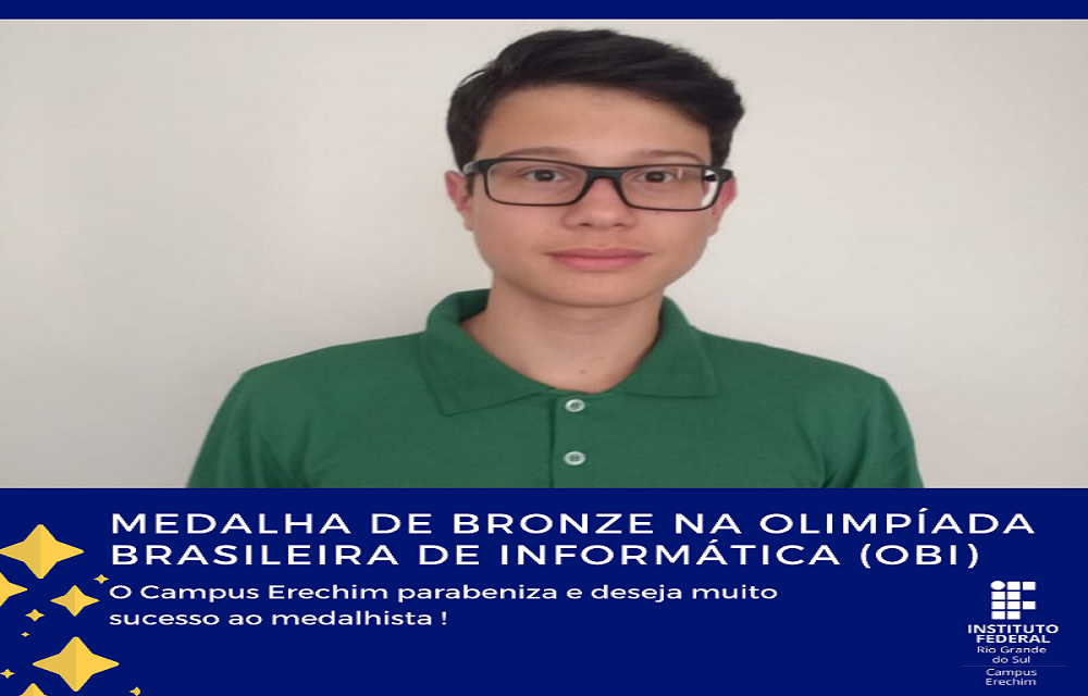 Ir para  <p>Miguel Angelo Santin Zanchett, aluno da Escola Estadual Normal Jos&eacute; Bonifacio e participante do&nbsp; projeto de extens&atilde;o do IFRS Campus Erechim&nbsp;<strong>&ldquo;Olimp&iacute;ada Brasileira...