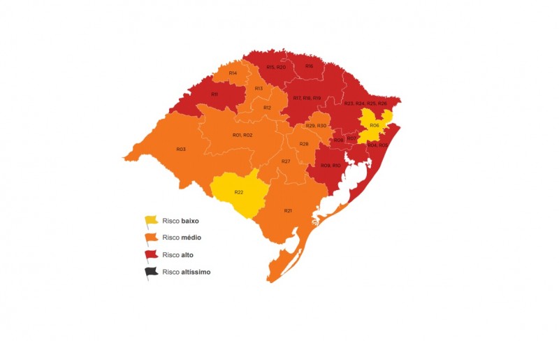 Ir para  <p><big>Al&eacute;m das quatro regi&otilde;es que j&aacute; estavam na bandeira vermelha, o mapa do Distanciamento Controlado apontou piora nos indicadores em outras cinco regi&otilde;es: Caxias do Sul, Erechim,...
