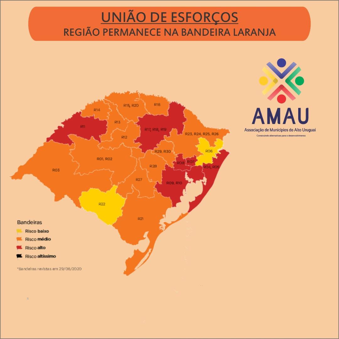 Ir para  <p><big>A AMAU / Regi&atilde;o 16, ap&oacute;s esfor&ccedil;os coletivos de suas lideran&ccedil;as, conseguiu permanecer na bandeira laranja, que significa, pelo Modelo de Distanciamento Controlado do Estado, como...