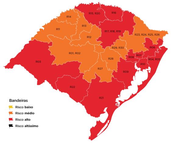 Ir para  <p><big>Pela segunda semana consecutiva, o mapa preliminar do Distanciamento Controlado traz, nesta sexta-feira (7/8), 12 regi&otilde;es em bandeira vermelha. As outras nove regi&otilde;es se encontram na bandeira laranja....