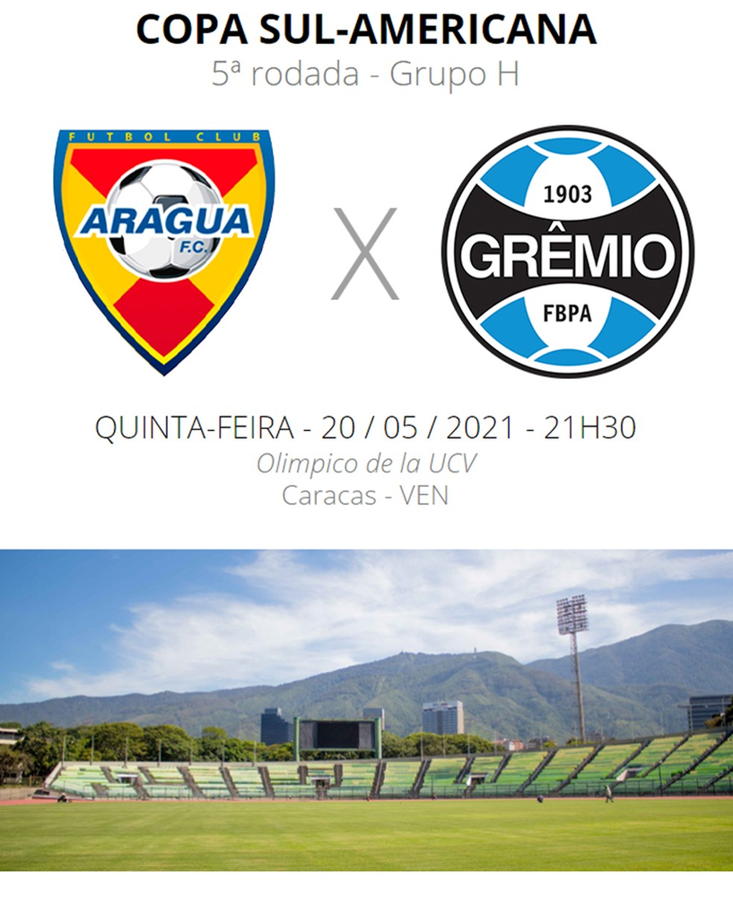 Ir para  <p><big>O Gr&ecirc;mio tem tudo para confirmar a vaga nas oitavas de final da Copa Sul-Americana na noite desta quinta-feira. O Tricolor enfrenta o Aragua a partir das 21h30min (de Bras&iacute;lia), na Venezuela, precisando...