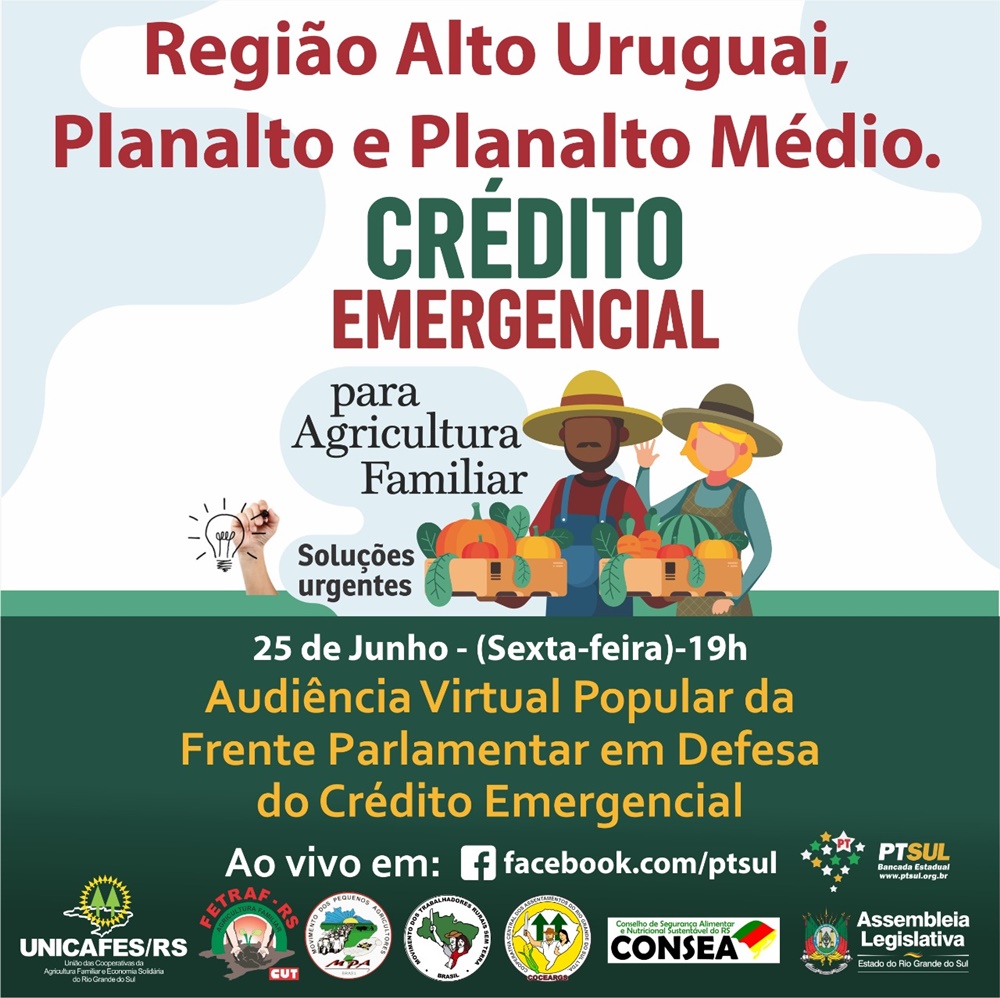Ir para  <p><big>A Frente Parlamentar em Defesa do Cr&eacute;dito Emergencial para a Agricultura Familiar realiza sua primeira Audi&ecirc;ncia Popular na pr&oacute;xima sexta-feira (25), &agrave;s 19h, na regi&atilde;o do...