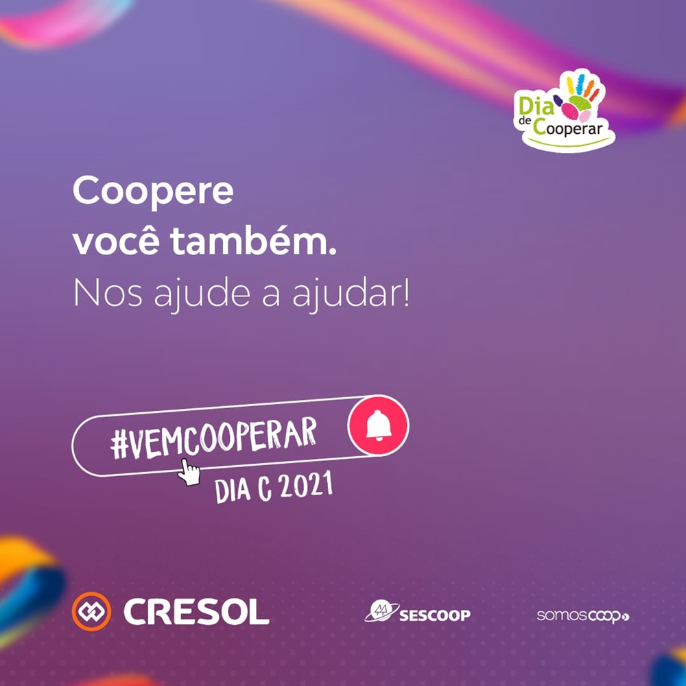 Ir para  <p><big>No primeiro s&aacute;bado de julho, &eacute; comemorado o Dia Internacional do Cooperativismo. Neste ano, a data que ser&aacute; comemorada no dia 3 de julho, celebra o Dia de Cooperar (Dia C), que &eacute; o...