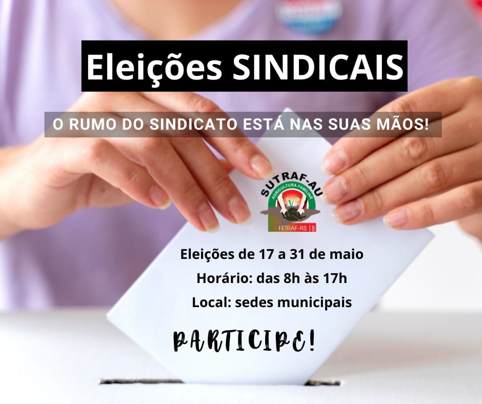 Ir para  <p><big>O Sindicato Unificado dos Trabalhadores da Agricultura Familiar&ndash; Sutraf Alto Uruguai- iniciou na manh&atilde; desta ter&ccedil;a-feira, 17 de maio, as elei&ccedil;&otilde;es sindicais.&nbsp;Os...
