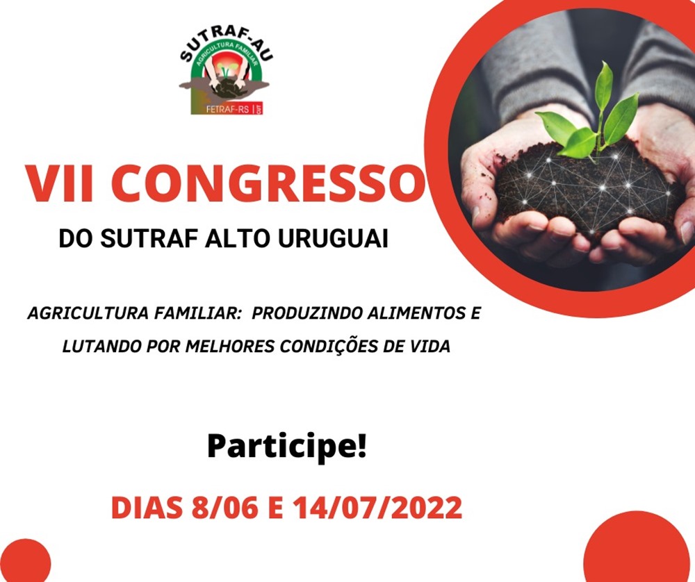 Ir para  <p><big>O Sutraf Alto Uruguai promove nesta quarta-feira, dia 8 de junho, o VII Congresso da Agricultura Familiar. Essa edi&ccedil;&atilde;o do evento tem como lema &ldquo; Agricultura familiar produzindo alimentos e...