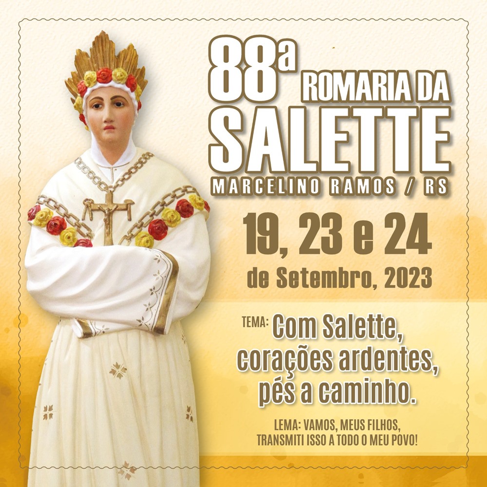 Ir para  <p><big>Em sua rede social o Santu&aacute;rio Salette de Marcelino Ramos - RS, vem a p&uacute;blico lan&ccedil;ar oficialmente o Tema, o Lema e o layout da 88&ordf; Romaria que se realizar&aacute; em setembro...