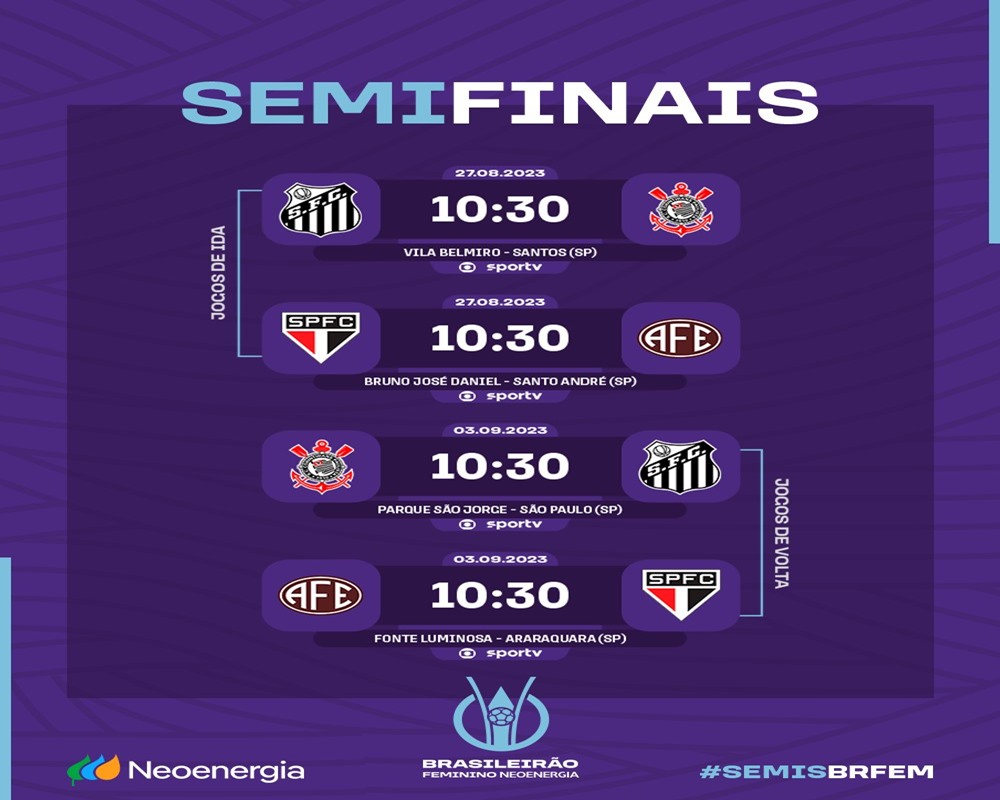 Ir para  <p><big>A Confedera&ccedil;&atilde;o Brasileira de Futebol (CBF) divulgou, nesta ter&ccedil;a-feira (15), os locais e hor&aacute;rios dos jogos das semifinais do Campeonato Brasileiro de futebol feminino. As partidas...