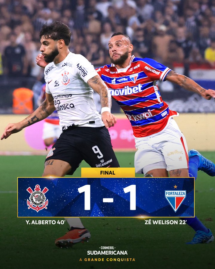 Ir para  <p><big>Corinthians e Fortaleza ficam no 1 a 1 no primeiro confronto entre as equipes pelas semifinais da Copa Sul-Americana. A partida, que foi disputada na noite desta ter&ccedil;a-feira (26) em Itaquera, foi transmitida ao vivo...